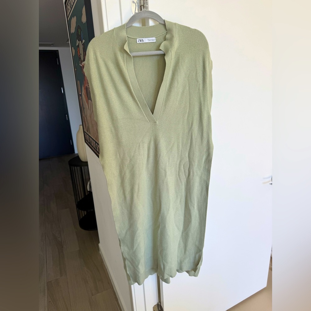 Zara Sage Green V-Neck Sweater